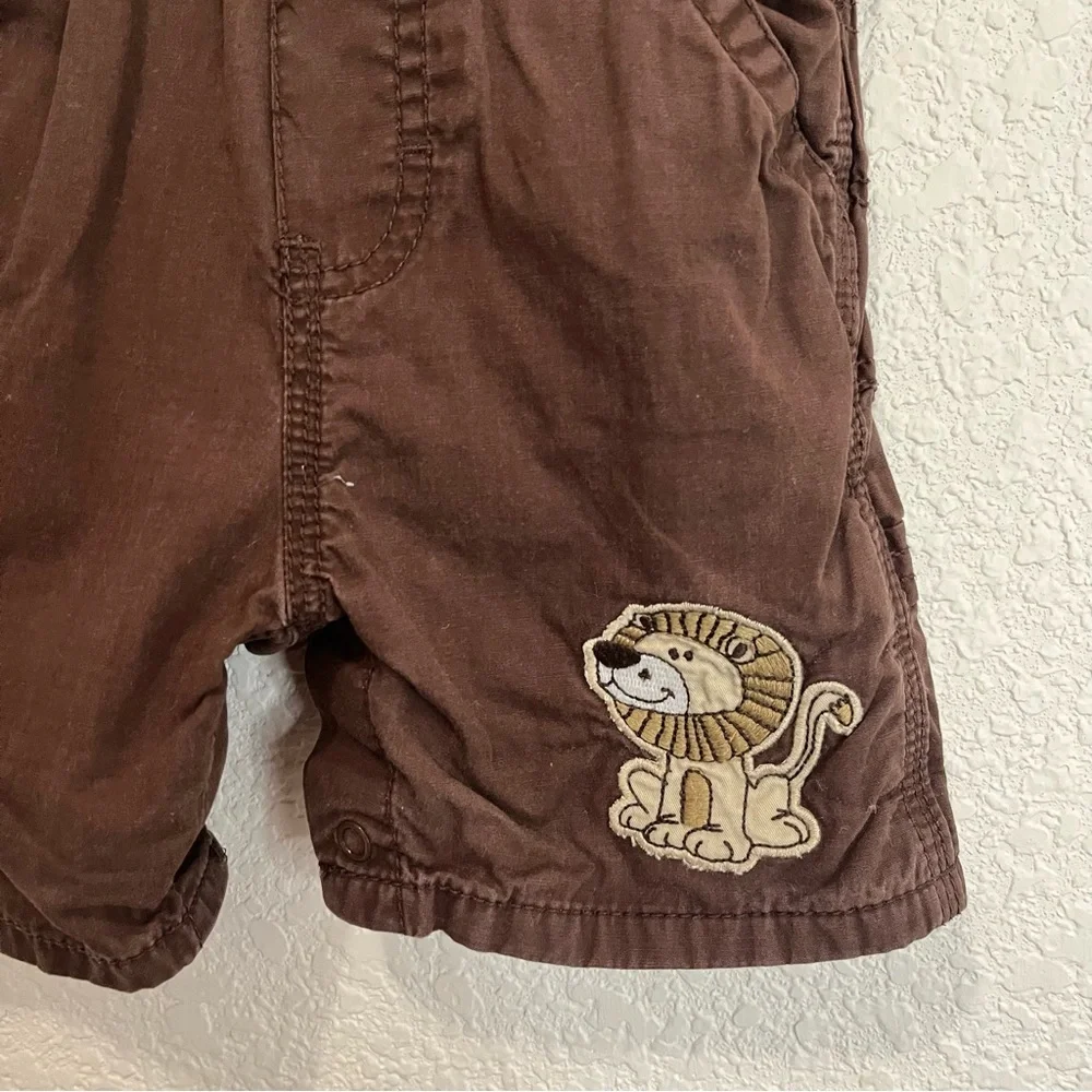 OshKosh B'Gosh Vestbak Short Overall Shortalls Brown Animal Toddler Size 18M